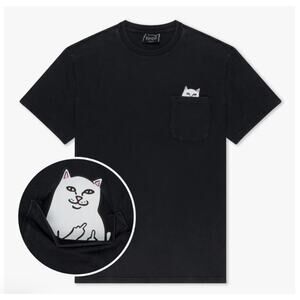Rip n Dip Black Unisex Tee w/ Flipping Cat in Pocket - Size Small